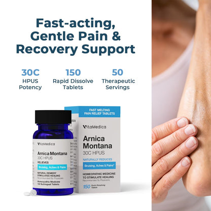 VitaMedica Arnica Montana 30C Rapid Dissolve Tablets for Natural Pain, Bruising, and Swelling Support