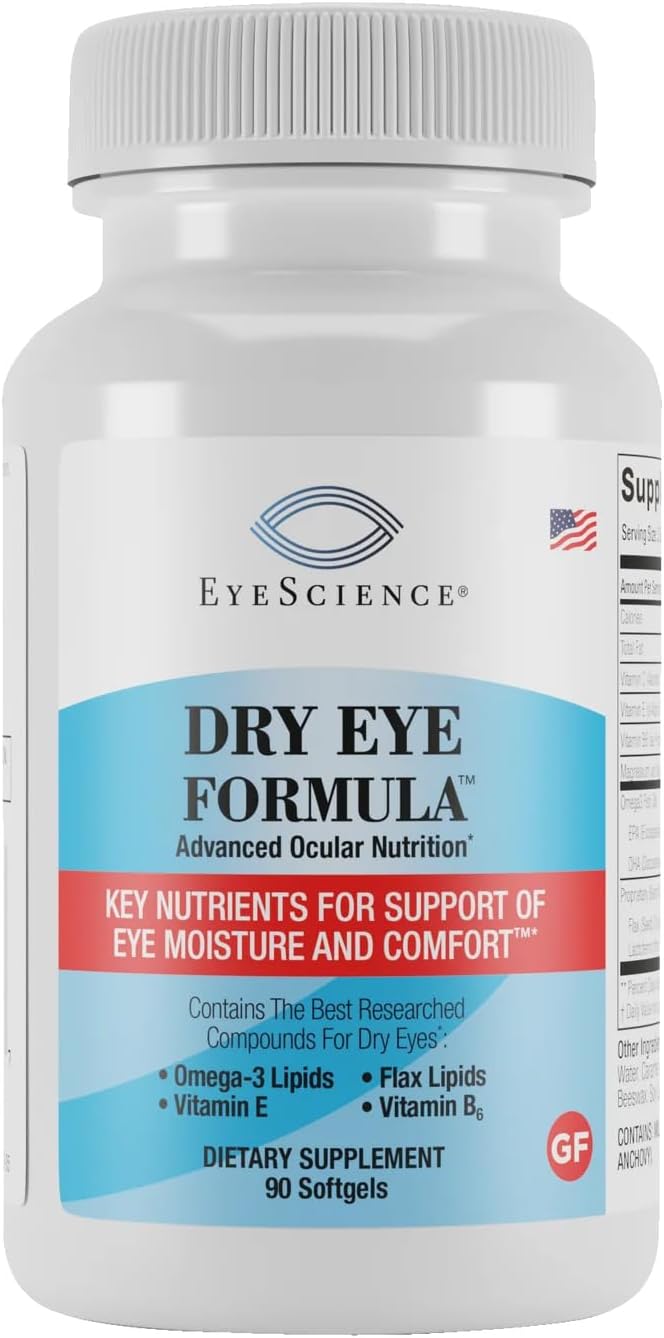 EyeScience Dry Eye Formula Omega-3 Dry Eye Supplement, 900mg | Eye Vitamins for Dry Eyes, Supports Eye Hydration, Tear Function & Daily Eye Comfort, EPA DHA Softgels for Adults