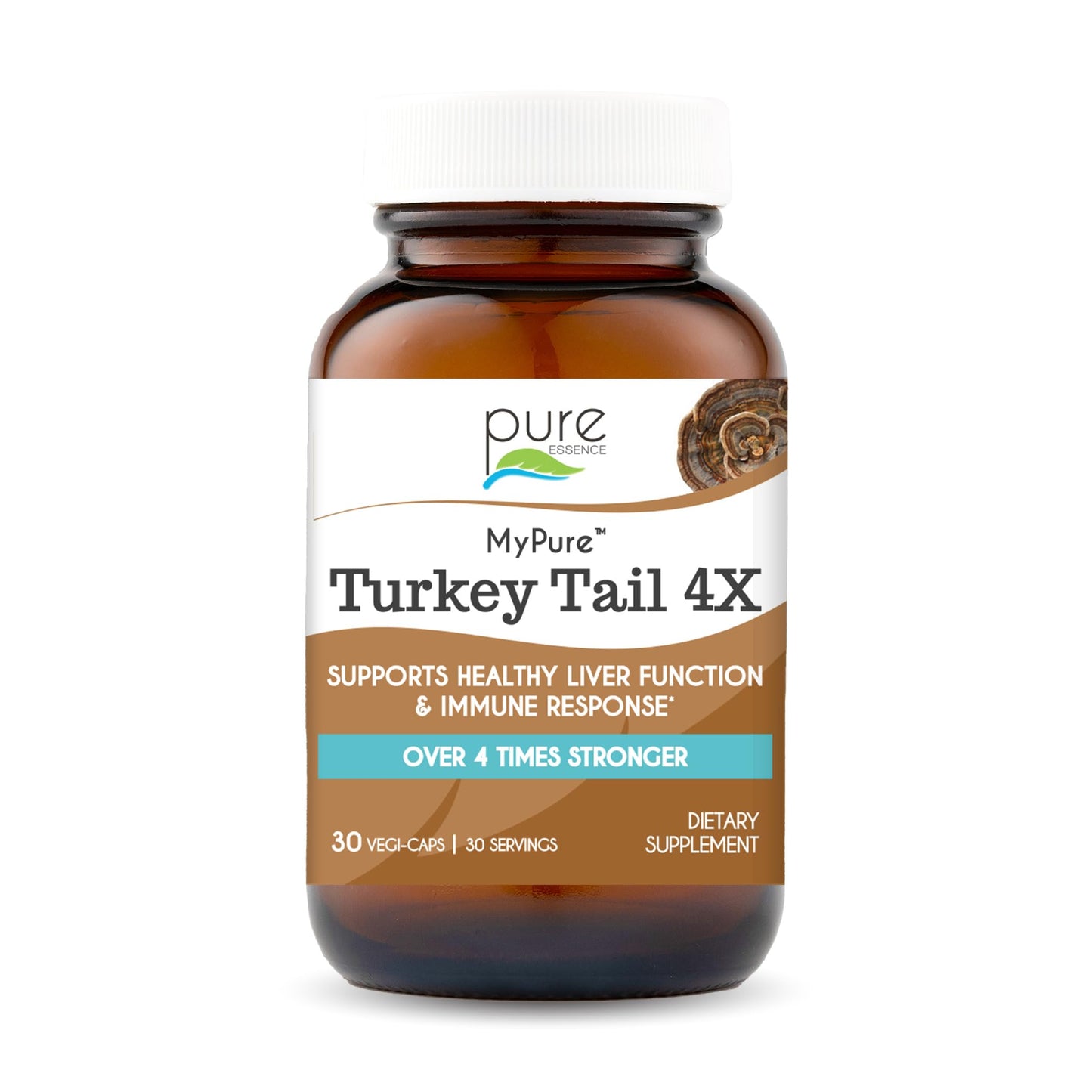 PURE ESSENCE LABS Organic Turkey Tail 4X Mushroom Extract, Vegan Mushrooms Supplement for Immune Building, 30 Capsules