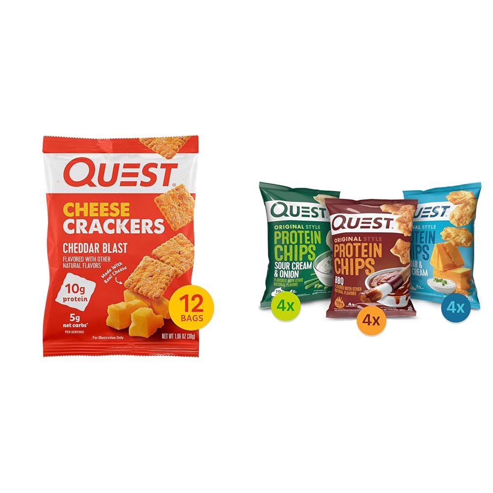 Quest Nutrition Cheese Crackers & Protein Chips Variety Pack, (BBQ, Cheddar & Sour