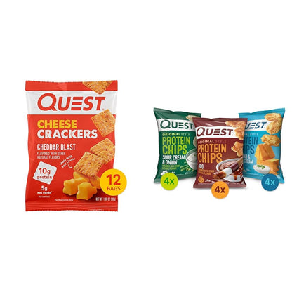 Quest Nutrition Cheese Crackers & Protein Chips Variety Pack, (BBQ, Cheddar & Sour