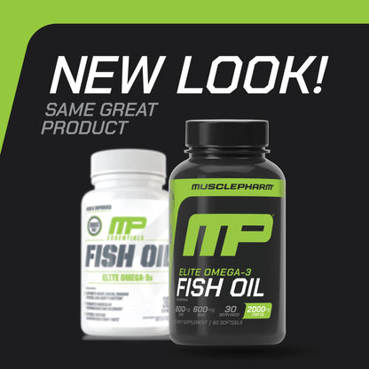 MusclePharm Essentials Fish Oil, Elite Omega 3 Supplements - Promotes Joint Health, Muscle Performance, Brain, Heart & Immune Support, 2000mg Omega 3 Fish Oil Per Serving - 60 Softgels (30 Servings)