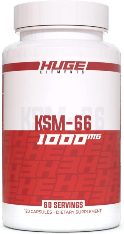 Huge Supplements KSM-66 Ashwaghanda, High Potency 5% Withanolides, 1000mg of Clinically Studied KSM66 (120 Capsules)
