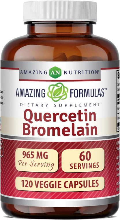 Amazing Formulas Quercetin 800mg with Bromelain 165mg, 120 Veggie Capsules Supplement | Non-GMO | Gluten Free | Made in USA