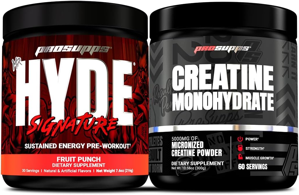 ProSupps Hyde Signature Sustained Pre-Workout, Fruit Punch and Creatine 300 Bundle