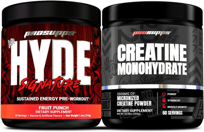 ProSupps Hyde Signature Sustained Pre-Workout, Fruit Punch and Creatine 300 Bundle