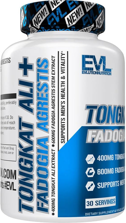 Evlution Nutrition Tongkat Ali + Fadogia Agrestis - Men’s Health + Vitality Support - 400mg Tongkat Ali + 600mg Fadogia Agrestis Stem Extract - Workout Supplement - Vegetarian Capsules - 30 Servings