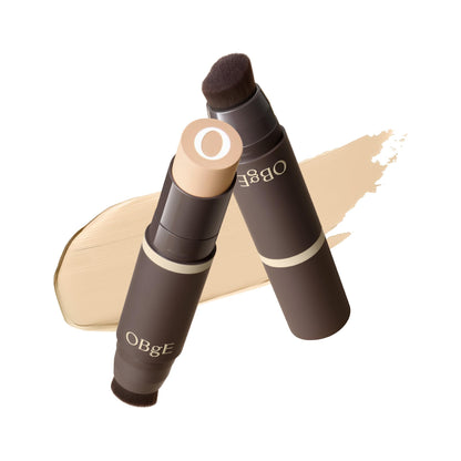 OBgE Natural Foundation Stick High Coverage with Brush #2 Beige, 0.49oz | Seamless Matte Finish, Immediate Pore Blurring, All-Day Shine Control, All-In-One Korean Makeup, Built In Detachable Brush