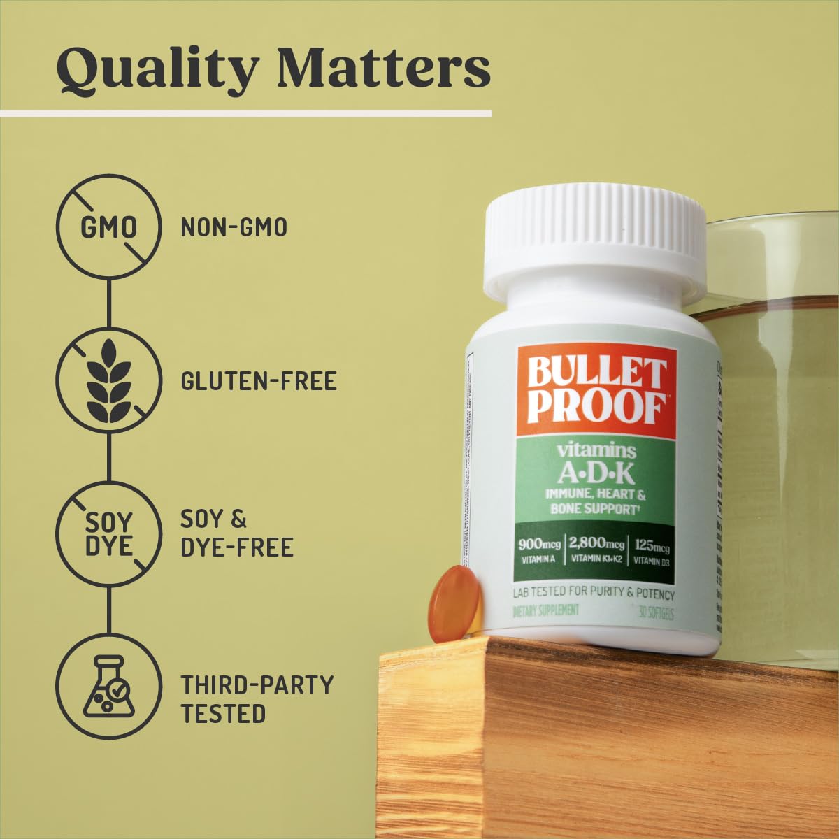 Bulletproof Vitamins A-D-K Softgels, 30 Count, Supplement for Heart, Bone Health and Immune Support
