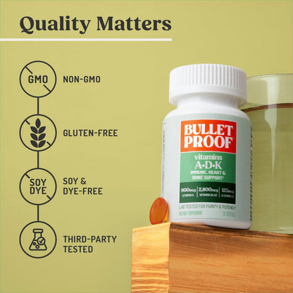 Bulletproof Vitamins A-D-K Softgels, 30 Count, Supplement for Heart, Bone Health and Immune Support