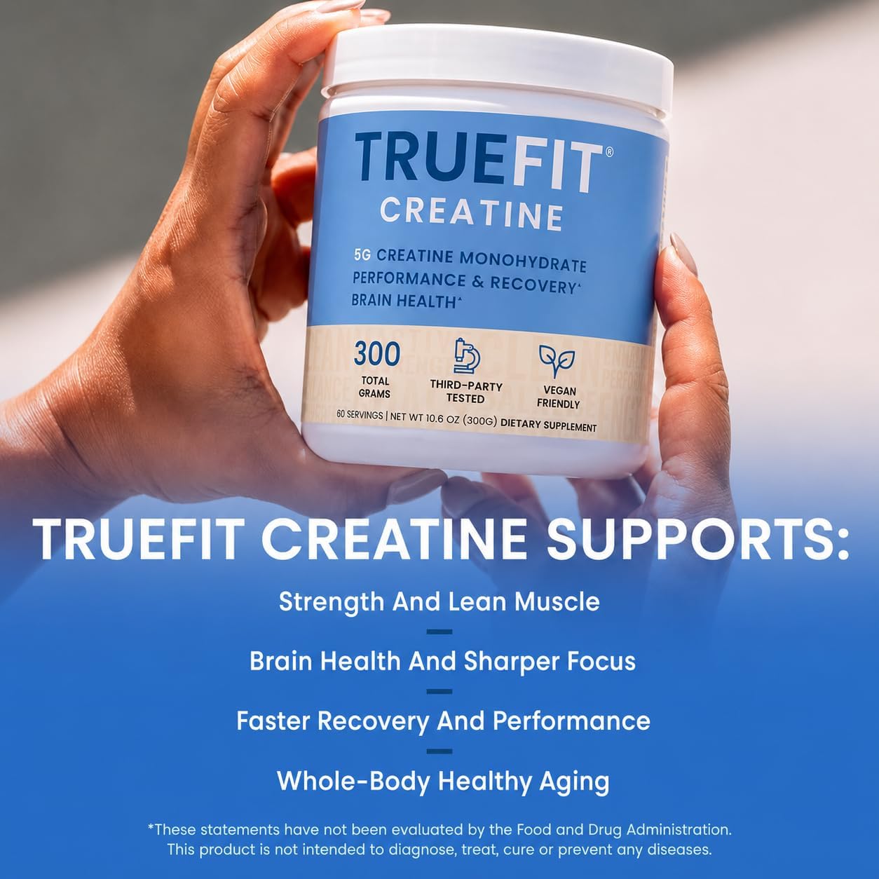 TrueFit Creatine Monohydrate Powder for Women & Men - 5g Pure Micronized | Premium Creatine Monohydrate for Strength, Lean Muscle, Recovery + Focus & Brain Health - Mixes Clean, Third Party Tested