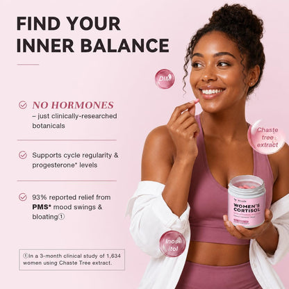 Women's Cortisol Supplement – Stress Relief, Sleep Aid, Hormone Balance, Mood & Focus, PMS*| Ashwagandha 30:1, L-Theanine, Magnesium Glycinate, Phosphatidylserine, DIM, Vitex & Myo-Inositol, 120 Ct.