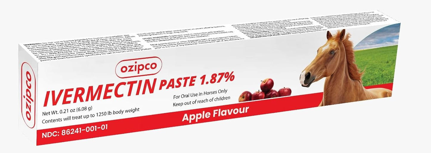 Ivermectin Horse Paste 1.87% | Apple Flavor – 6.08g Syringe for Equine Use Only Up to 1250 LB