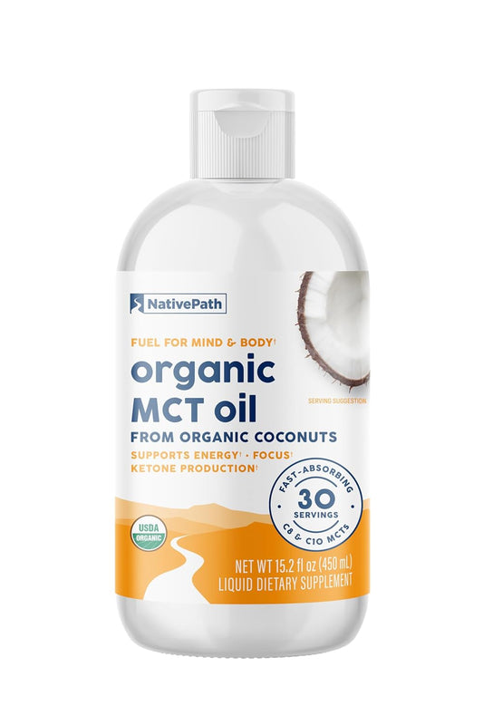 NativePath MCT Oil, Organic, C8 & C10, Flavorless, 30 Servings | From 100% Coconut, Keto Coffee, Smoothies, Dressings, Supports Clean Energy & Focus, Vegan, Non-GMO