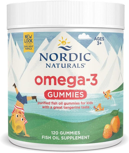 Nordic Naturals Omega-3 Gummies for Kids & Adults, Tangerine - 120 Count | 82 mg total omega-3s w/ EPA & DHA per serving supports heart, brain, & eye health. Tangerine flavor gummies, non-GMO formula