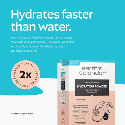 Earth's Splendor Electrolytes Powder Packets Sugar Free White Peach Hydration Sticks with Essential Vitamins for Energy & Sports Performance Travel-Friendly Single-Serve Packets for Daily Use 10 Pack