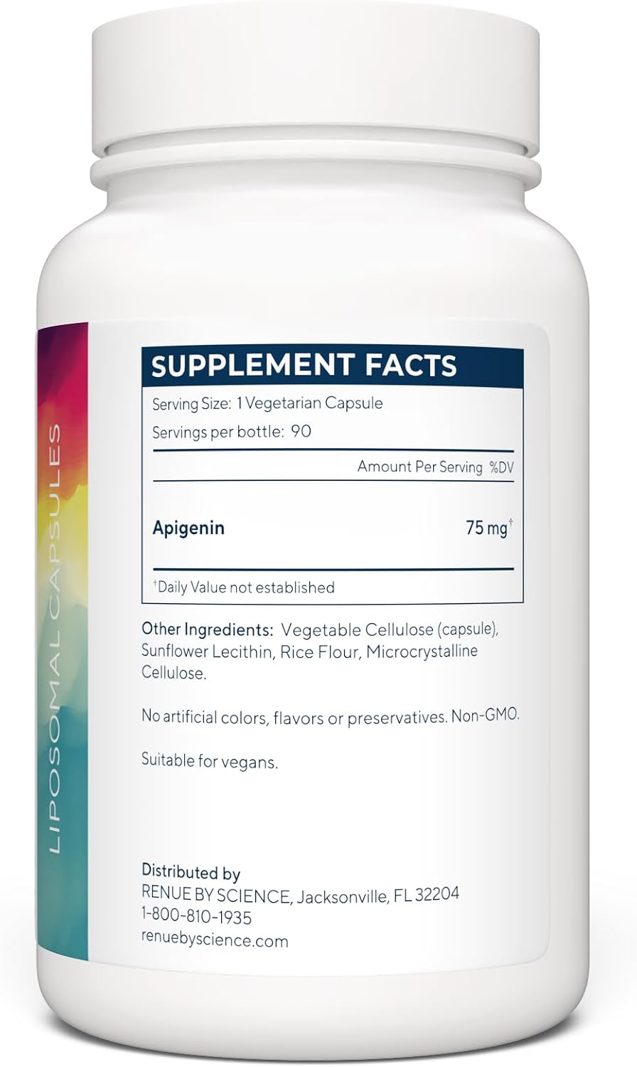 Renue By Science Apigenin | High Strength Liposomal Apigenin Supplement | 90 Apagenine Capsules - 75mg Apigenin per Serving | Non-GMO & Allergen Free | Made in the USA Third-Party Tested