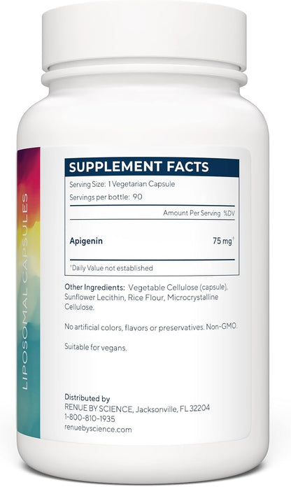 Renue By Science Apigenin | High Strength Liposomal Apigenin Supplement | 90 Apagenine Capsules - 75mg Apigenin per Serving | Non-GMO & Allergen Free | Made in the USA Third-Party Tested