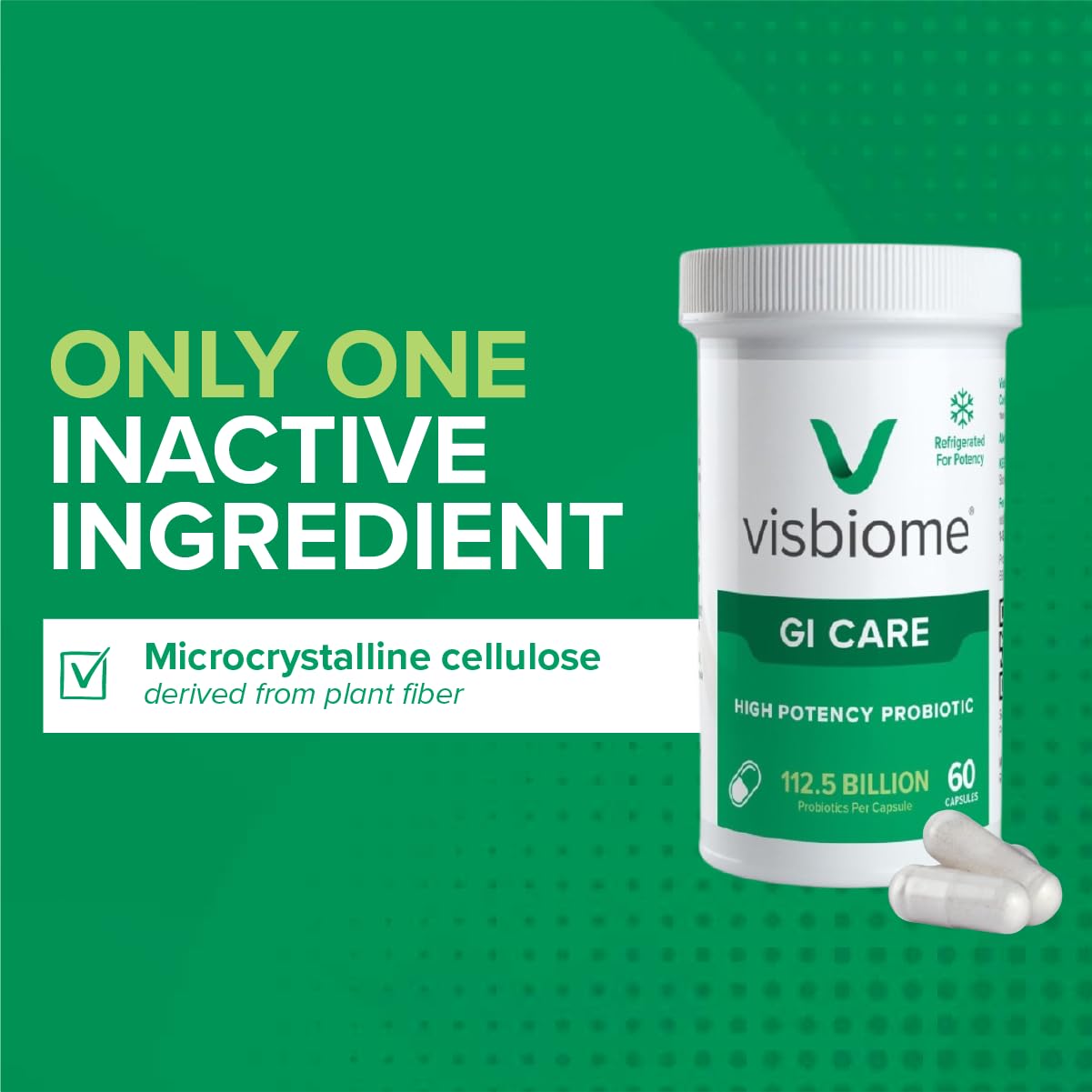 Visbiome® GI Care High Potency Probiotic, 112.5B CFU, 60 Capsules | Original De Simone Formulation®, Multi-Strain, Refrigerated Probiotics, Low FODMAP Certified, Gluten-Free, Made in USA