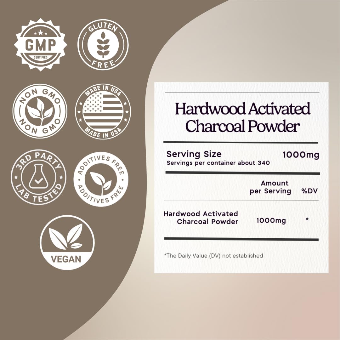 Zen Principle Hardwood Activated Charcoal Powder 100 Percent from USA Trees. All Natural. Whitens Teeth, Rejuvenates Skin and Hair, Supports Better Digestion, 40 Oz