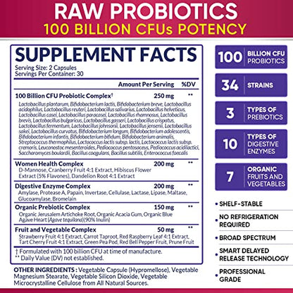 Dr. Formulated Raw Probiotics for Women 100 Billion CFUs with Prebiotics