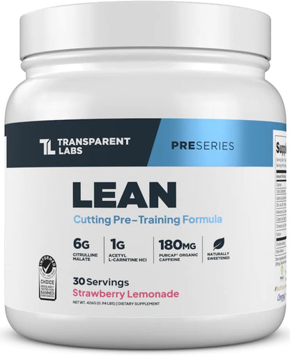 Transparent Labs Lean Pre-Workout Powder (30 Servings, Strawberry Lemonade) & BCAA Glutamine (30 Servings, Strawberry Lemonade)