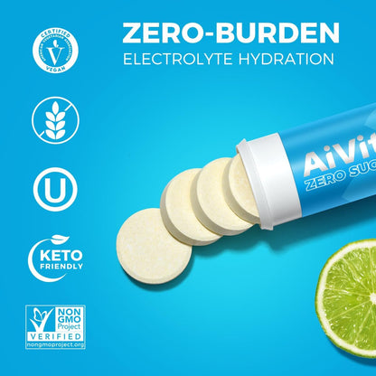 AiVital™ Sugar Free Electrolyte Tablets, Essential Electrolytes, 40 Serving | Daily Hydration Support with BCAA and Selenium, No Sugar, Keto Friendly, Vegan and Non-GMO