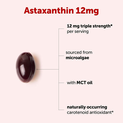 Micro Ingredients Astaxanthin 12mg with MCT Oil, 120 Softgels, 4 Month Supply | Premium Astaxanthin Antioxidant Supplements* | Fresh Microalgae Source | Triple Strength, Non-GMO, Gluten Free, No Soy