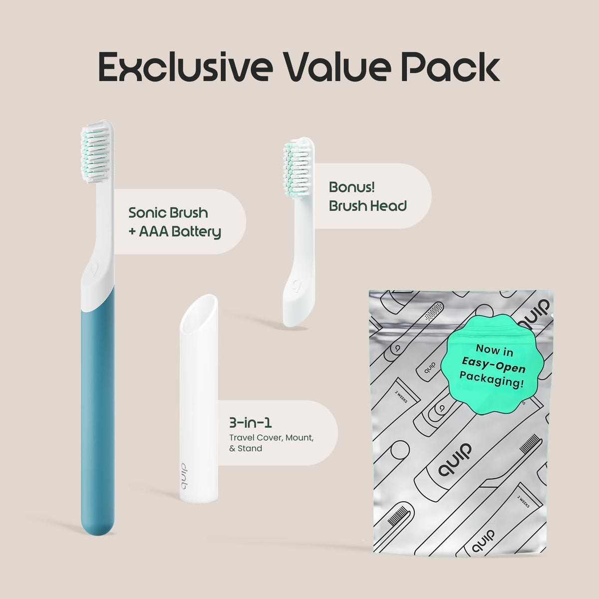 Quip Sonic Electric Toothbrush for Adults, Extra Brush Head, Marine Blue