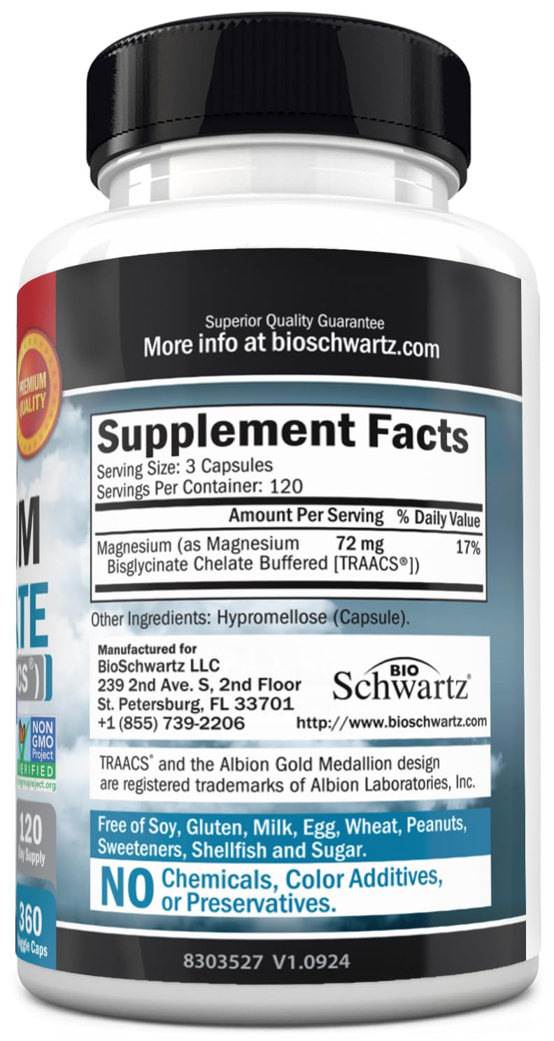 Magnesium Bisglycinate Chelated Supplement -180 Capsules