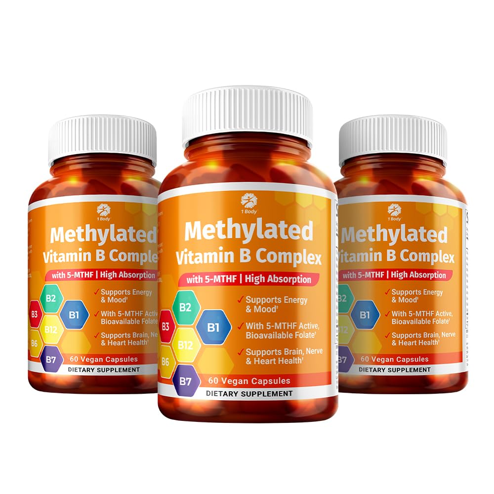 1 Body Methylated Vitamin B Complex, 5-MTHF & Methyl B12, 60 Capsules