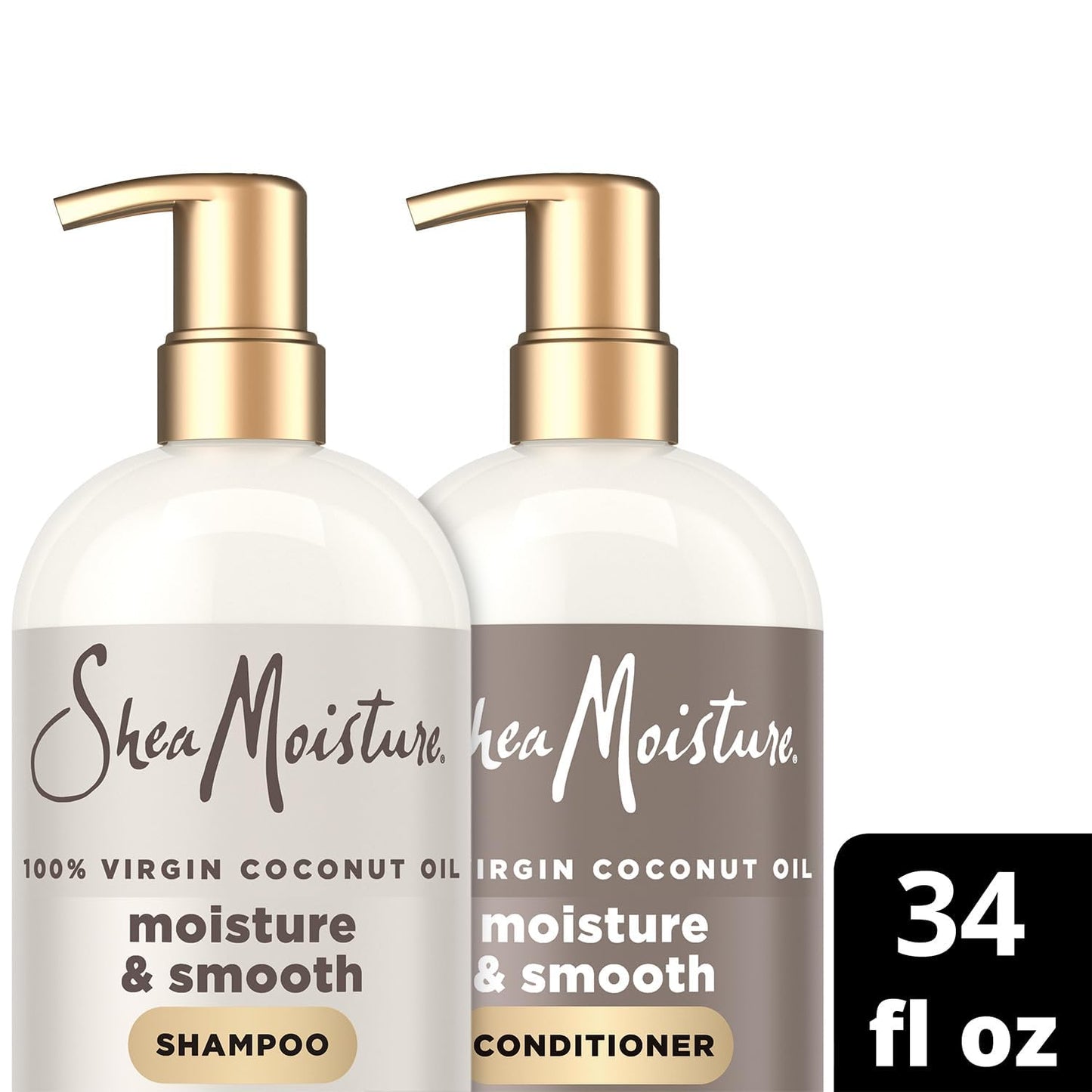 SheaMoisture Shampoo & Conditioner Set, Moisture & Smooth, 34 Oz Ea | Gentle Moisture for Curly Hair, Wavy Styles | Hair Strengthening Rosemary & Vitamin E | Frizz Control, Hair Repair & Shine