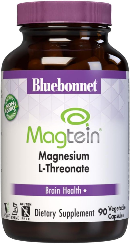 Bluebonnet Nutrition Magtein Magnesium L-Threonate, Brain Health*, Non-GMO, Vegan, Kosher Certified, Gluten-Free, Soy-Free, 90 Vegetable Capsules, 30 Servings