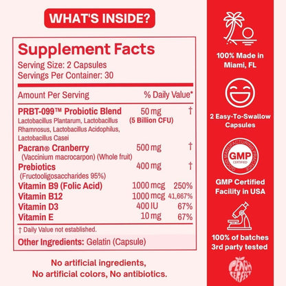 Purely Pink Prebiotic Probiotic Blend for Vaginal Health - Promote pH Balance, Healthy Flora and Odor