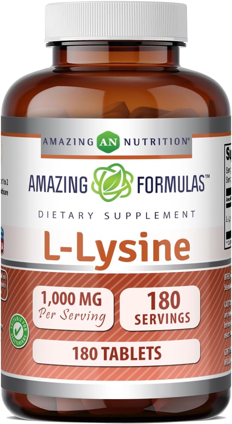 Amazing Formulas L-Lysine 1000 Mg Amino Acid Supplement | Tablets | Non-GM0 | Gluten-Free | Made in USA (1 Pack | 180 Count)