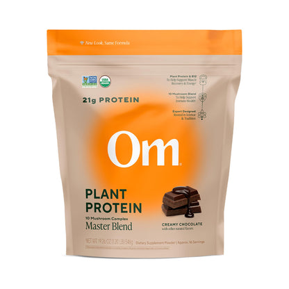 OM MUSHROOM SUPERFOOD Master Blend Vegan Protein – Organic Vanilla Plant Protein Powder, GLP-1 Friendly, Excellent Source of Protein, Good Source of Fiber, 10 Functional Mushrooms – 16 Servings