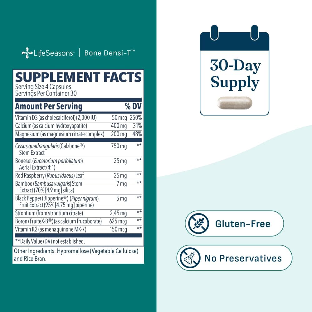 LifeSeasons Bone Densi-T - Osteo & Calcium Support - Bone Mineral Density, Pliability & Healing - Skeletal Strength & Tissue Production - Calcium, Magnesium & Vitamin D - 120 Capsules