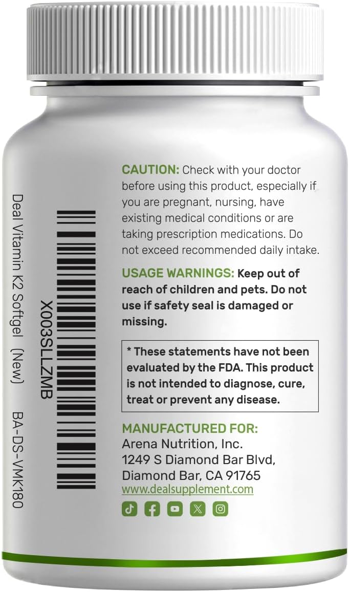 DEAL SUPPLEMENT Vitamin K2 MK-7 200mcg Per Serving, 240 Coconut Oil Softgels | Easily Absorbed Menaquinone-7 Form | Bone, Joint, & Immune Support – Non-GMO
