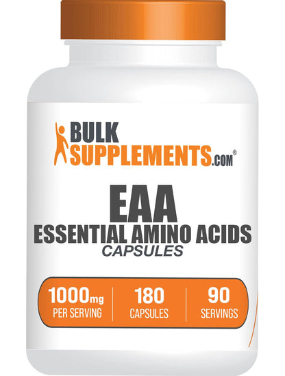 BulkSupplements.com Essential Amino Acids Capsules (EAA) - Amino Acids Supplement - EAAs Amino Acids - EAA Capsules - 1000 mg Serving - 90 Day Supply (180 Gelatin Capsules)