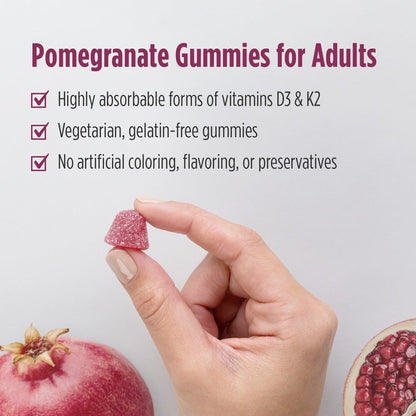 Nordic Naturals Vitamin D3+K2 Gummies, Pomegranate - 60 Count | 1000 IU Vitamin D3 + 45 mcg K2 per gummy supports bone health and muscle function. Non-GMO. Pomegranate flavor. 60 servings