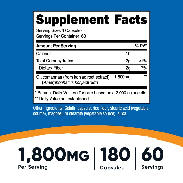 Nutricost Glucomannan 1,800mg Per Serving, 180 Capsules - Natural Fiber Source