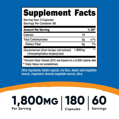 Nutricost Glucomannan 1,800mg Per Serving, 180 Capsules - Natural Fiber Source