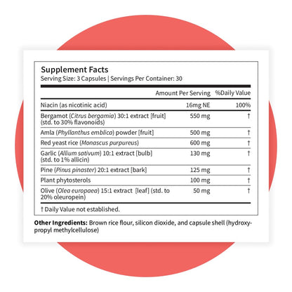 Pattern Wellness Cholesterol Complex Supplement – 90 Vegan Capsules | Red Yeast Rice Formula, 8 Carefully Selected Ingredients, GMP Manufactured, Non-GMO Formula, Gluten, Dairy & Soy Free