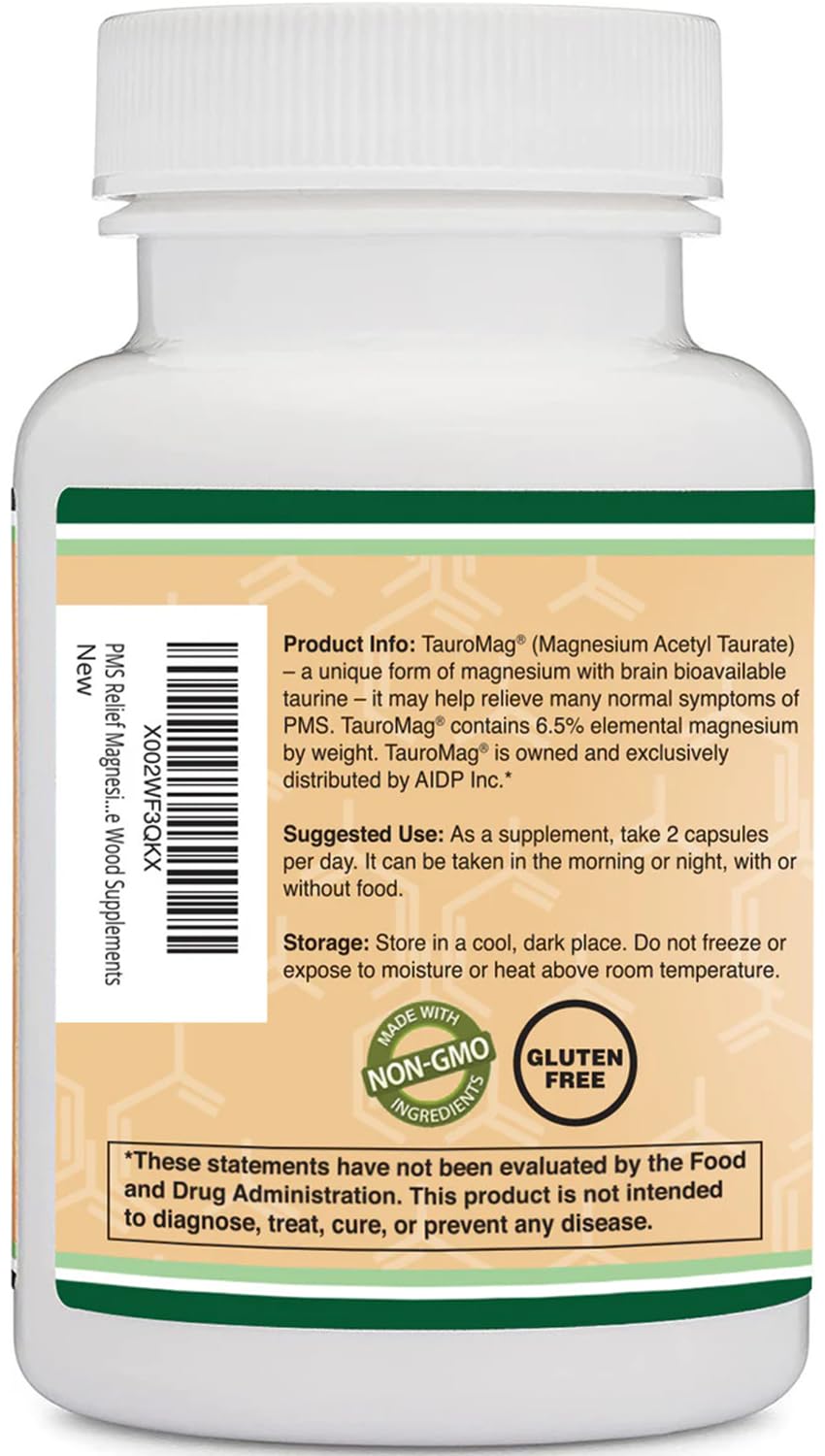 Magnesium Taurate Supplement for Cardiovascular Health to Boost Magnesium Levels (1,500mg per Serving, 210 Vegan Capsules) Non-GMO, Gluten Free, by Double Wood Supplements