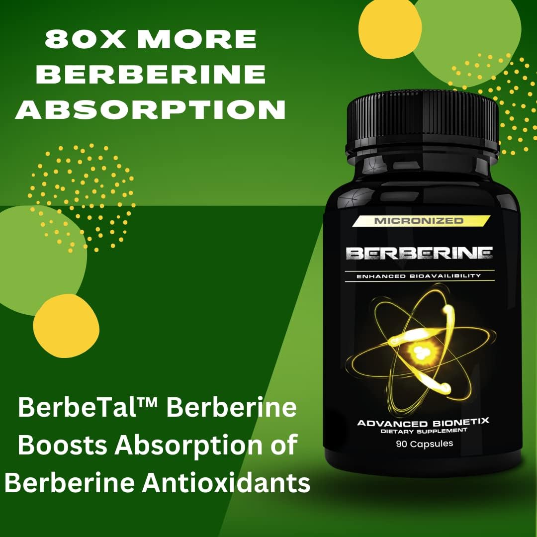 Advanced Bionetix 2 Pack 1500mg Advanced Bioavailability Micronized Berberine Supplement All Natural w/BerbeTal™ Support. 180 Total Capsules
