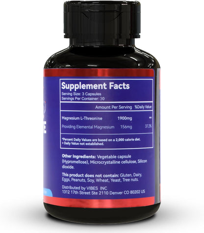Magnesium L-Threonine, High Absorption Magnesium Supplement,90 Capsules | 1900mg Magnesium Threonine,Gluten Free,Vegan Capsules, 30 Day Supply