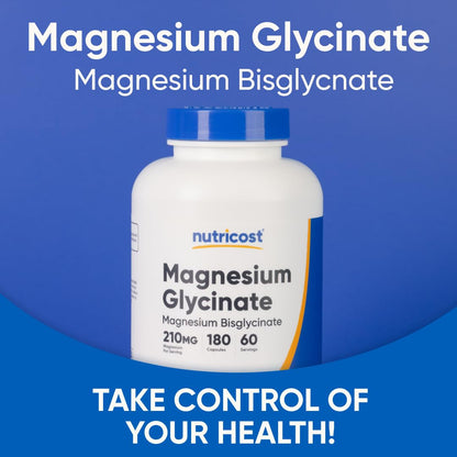 Nutricost Magnesium Glycinate Capsules, 180 Capsules, 210mg | Gentle Absorption, Magnesium Glycinate Supplement