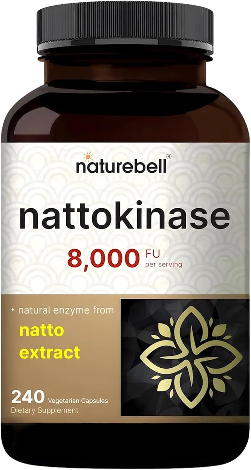 NatureBell Nattokinase - 240 Capsules - 8,000 FU Max Strength from Fermented Natto Extract - for Heart Health, Healthy Circulation & Daily Wellness Support*