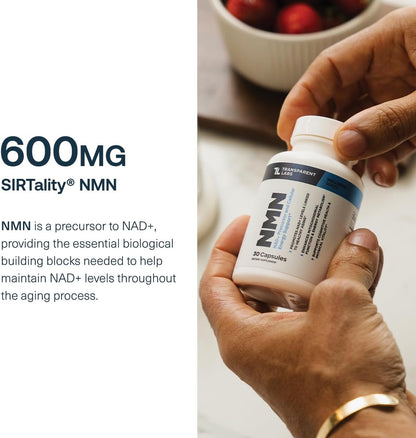 Transparent Labs NMN Supplement for NAD+ Levels - NAD Supplement with 600 mg Nicotinamide Mononucleotide to Support Healthy Aging, Cellular Energy Production, & Metabolic Balance - 30 Count