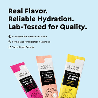 Earth's Splendor Electrolytes Powder Packets Sugar Free White Peach Hydration Sticks with Essential Vitamins for Energy & Sports Performance Travel-Friendly Single-Serve Packets for Daily Use 10 Pack